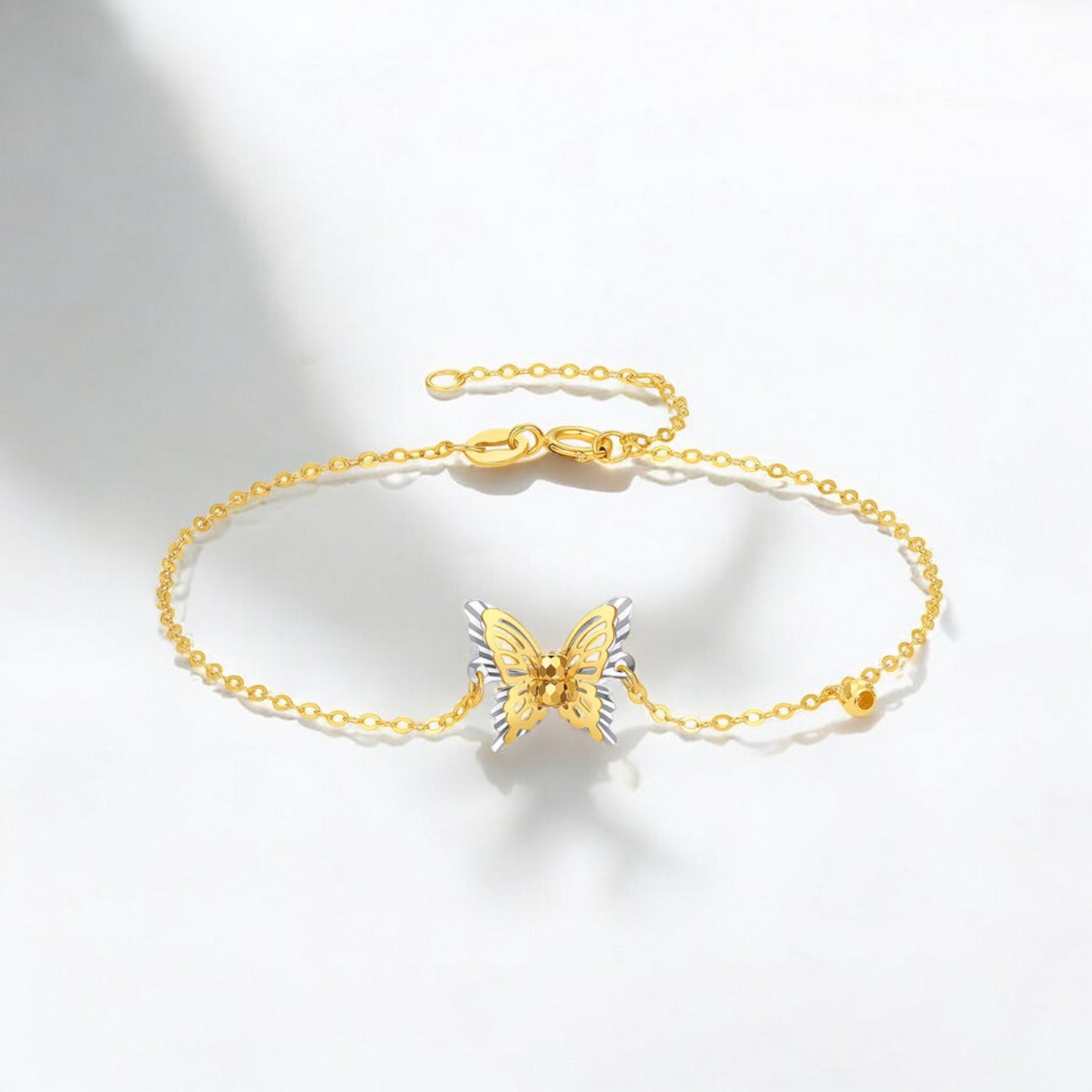 18K Gold Duo Color Sparkling Butterfly Bracelet Earrings and Necklace