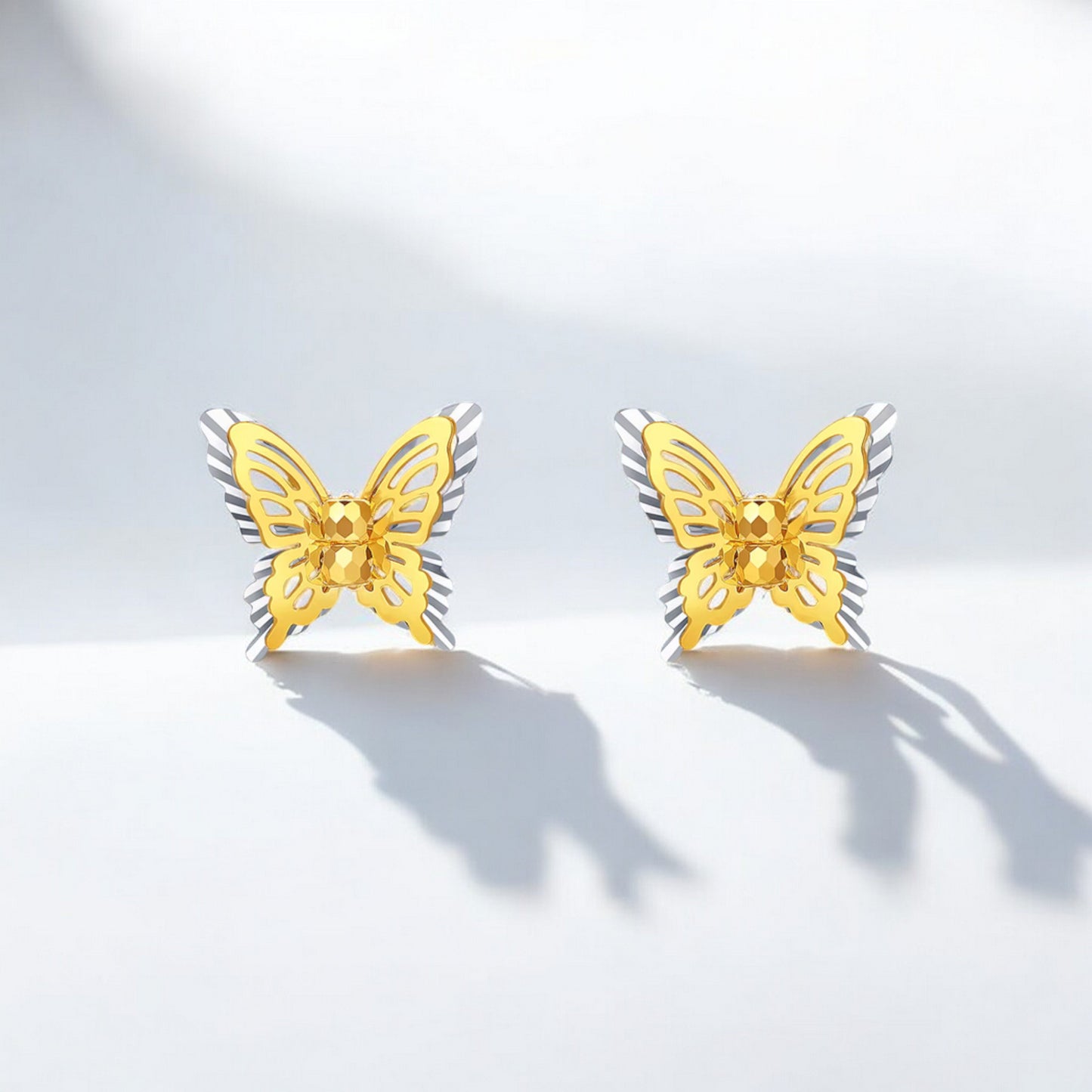18K Gold Duo Color Sparkling Butterfly Bracelet Earrings and Necklace