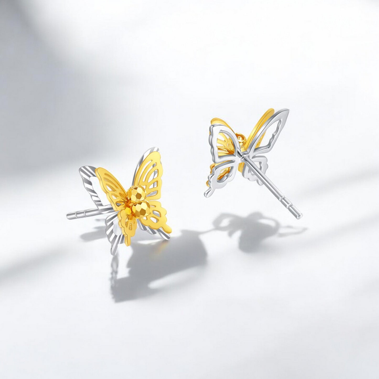 18K Gold Duo Color Sparkling Butterfly Bracelet Earrings and Necklace
