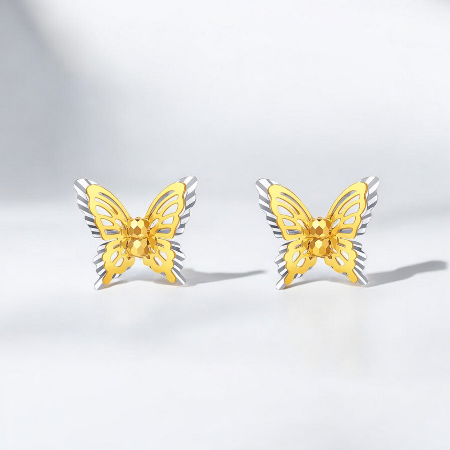 18K Gold Duo Color Sparkling Butterfly Bracelet Earrings and Necklace
