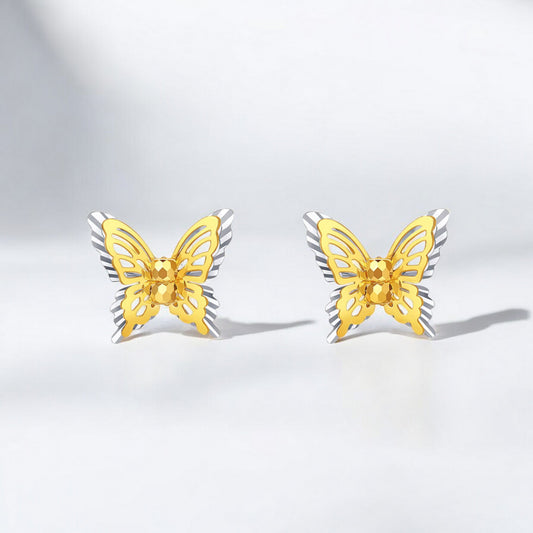 18K Gold Duo Color Sparkling Butterfly Bracelet Earrings and Necklace