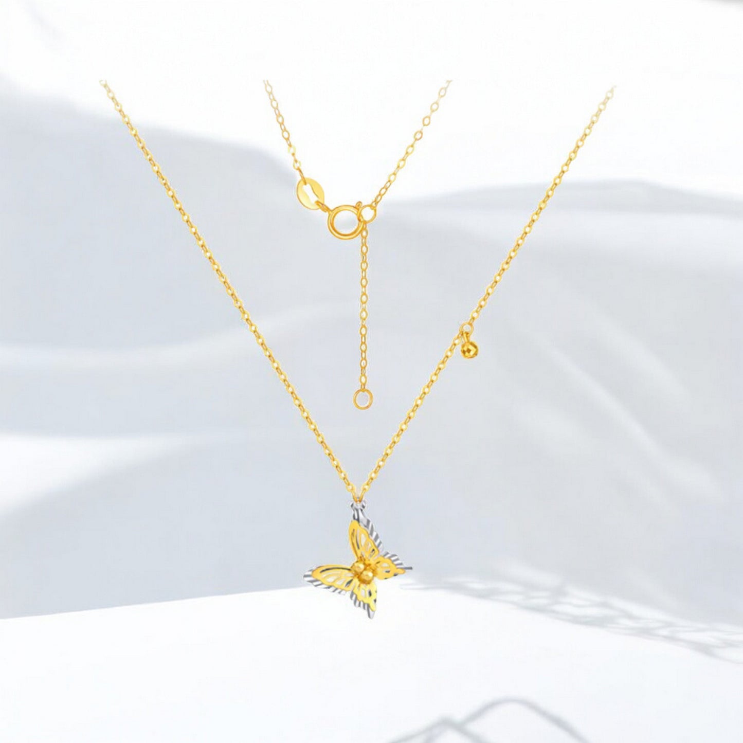 18K Gold Duo Color Sparkling Butterfly Bracelet Earrings and Necklace