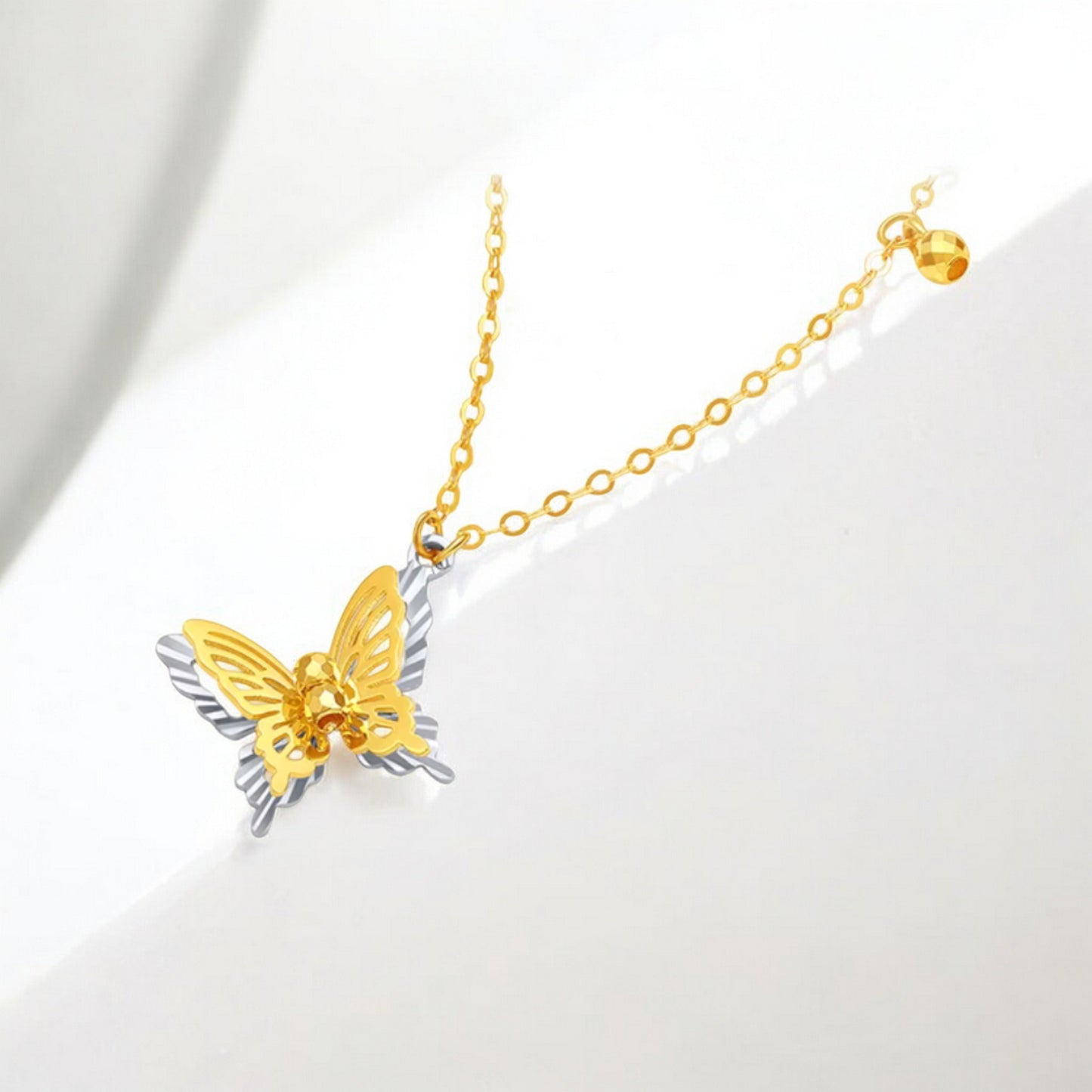18K Gold Duo Color Sparkling Butterfly Bracelet Earrings and Necklace