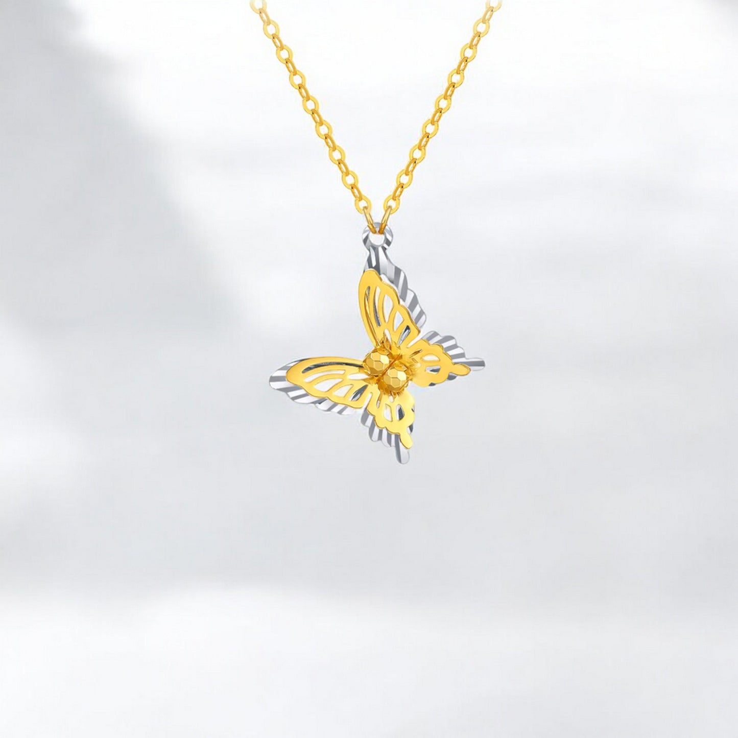 18K Gold Duo Color Sparkling Butterfly Bracelet Earrings and Necklace