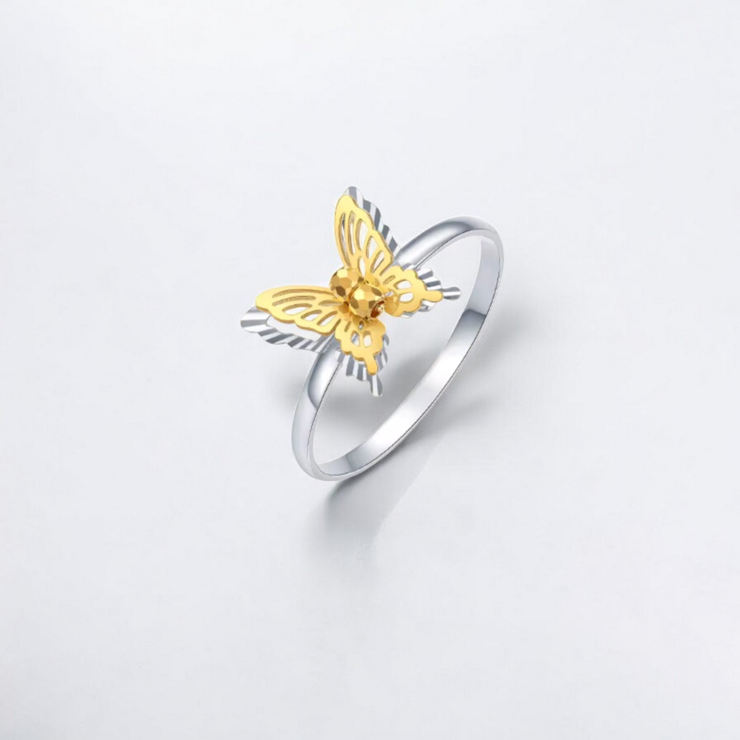 18K Gold Duo Color Sparkling Butterfly Ring