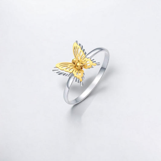 18K Gold Duo Color Sparkling Butterfly Ring