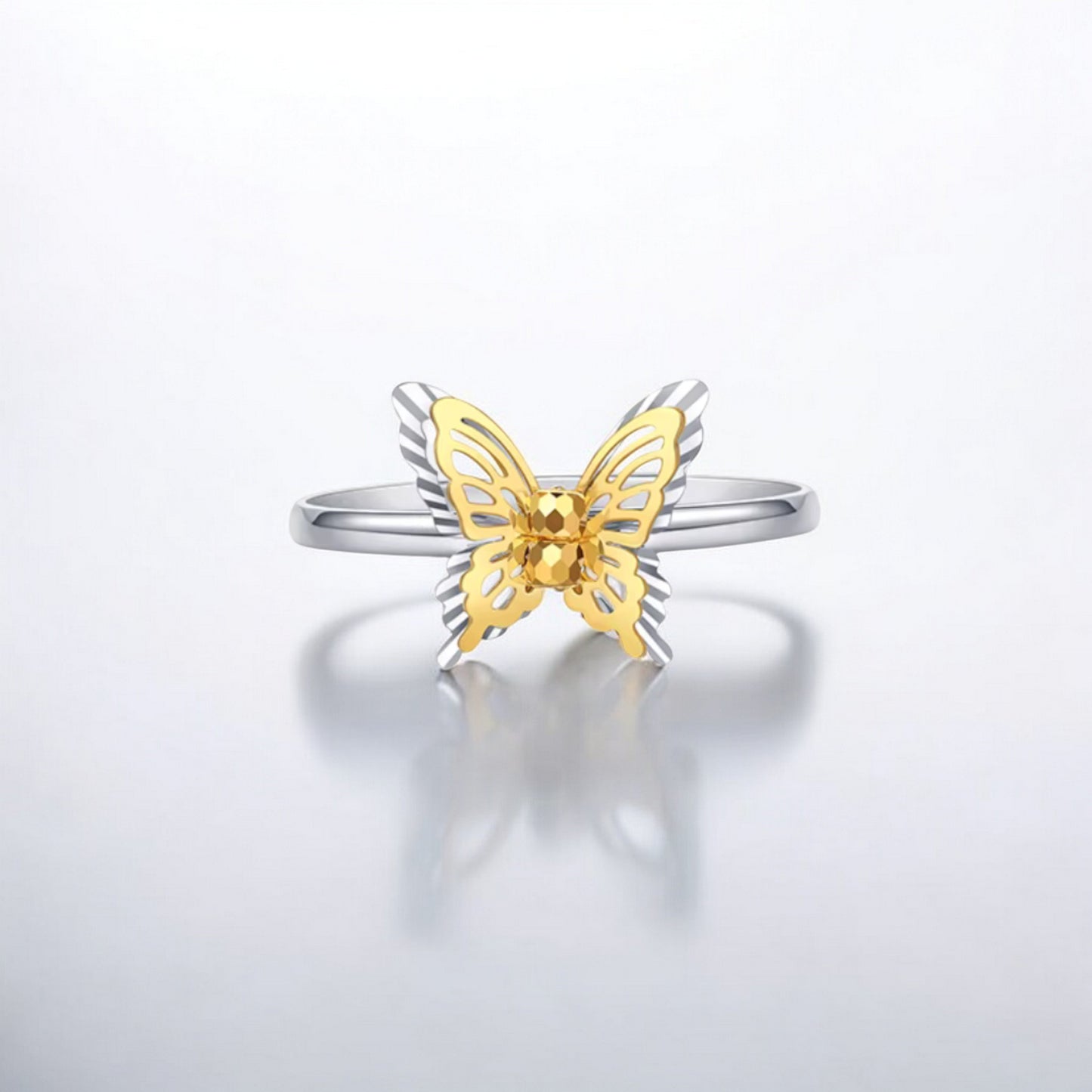 18K Gold Duo Color Sparkling Butterfly Ring