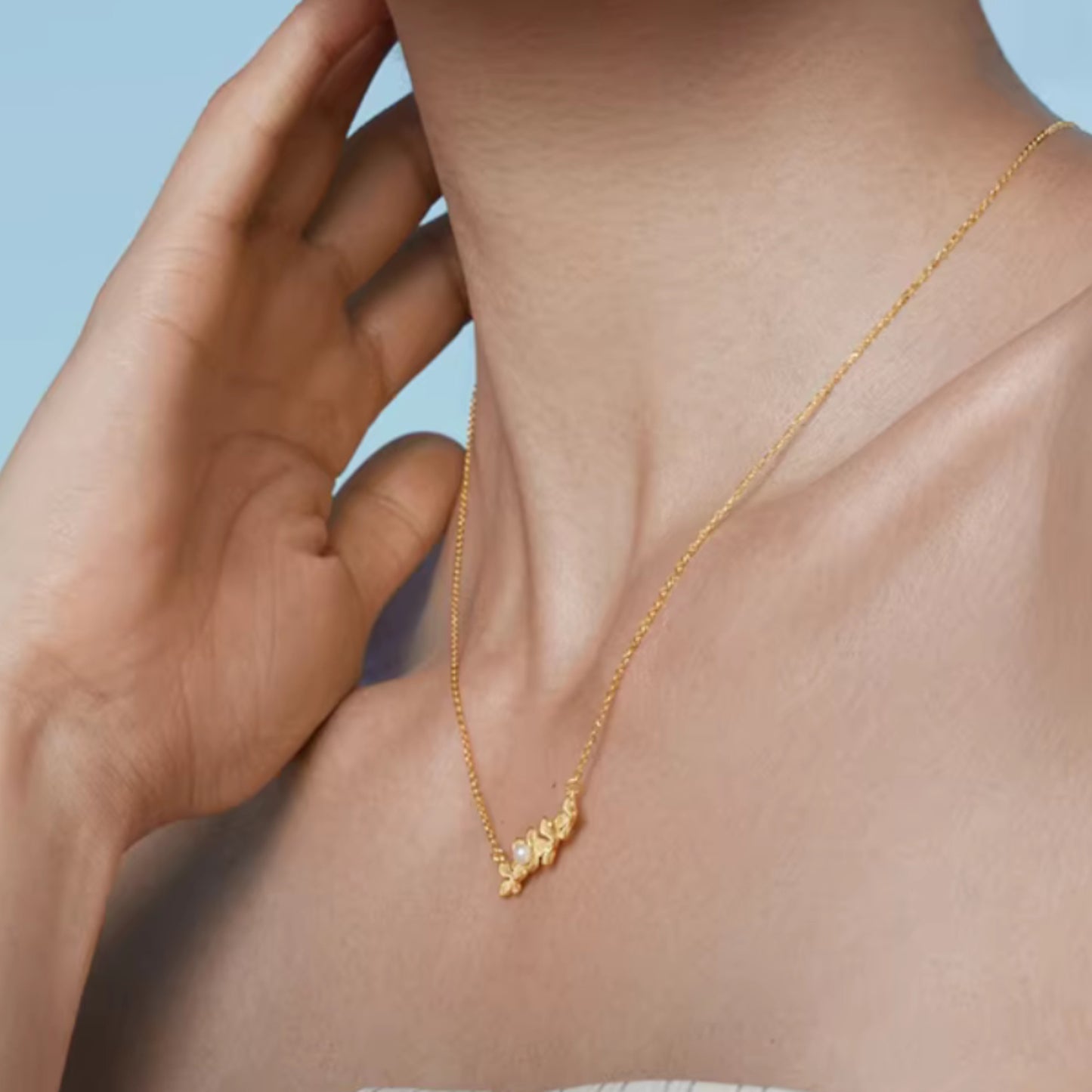 24K 999 Gold Freshwater Pearls Hydrangeas Flower Pendant Necklace
