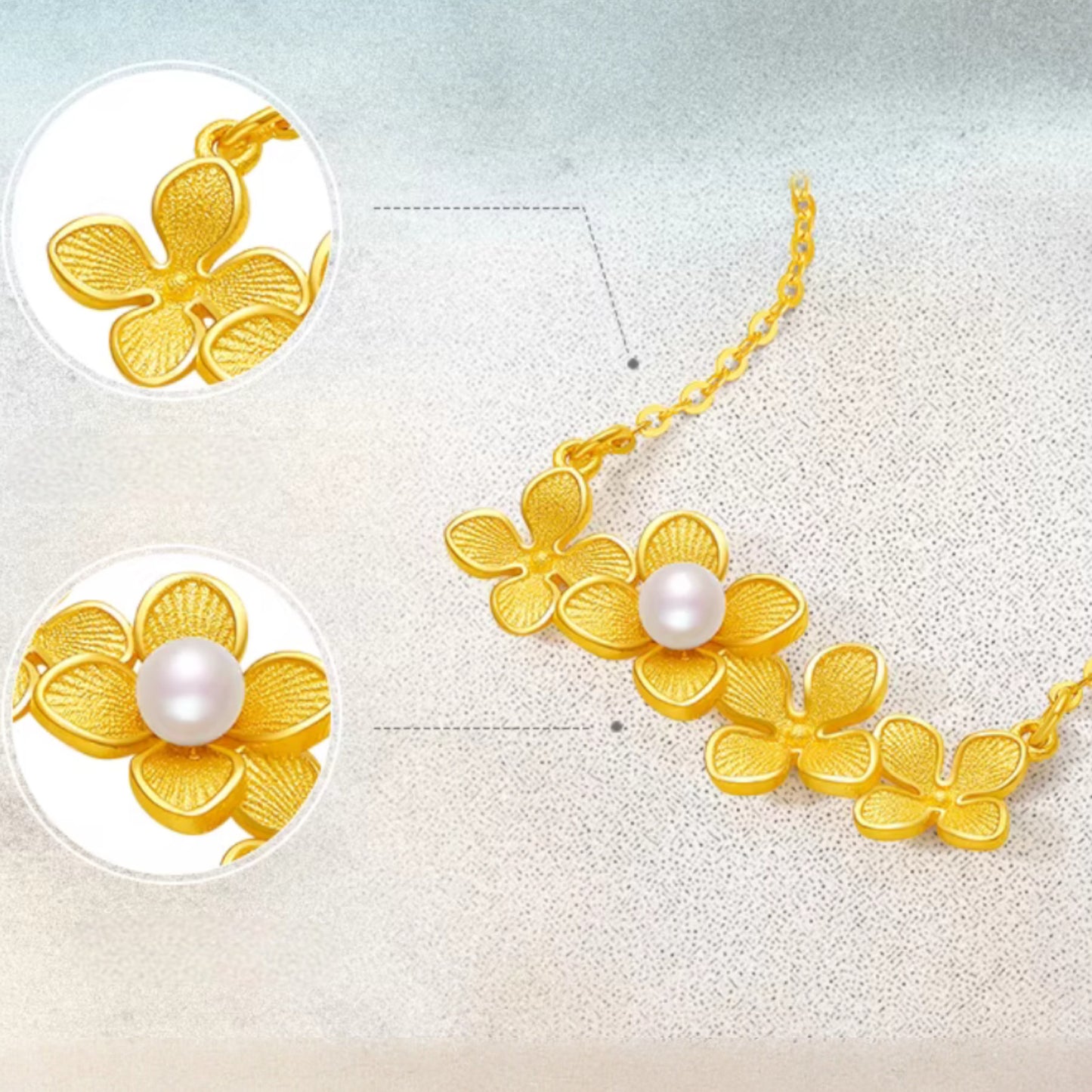 24K 999 Gold Freshwater Pearls Hydrangeas Flower Pendant Necklace