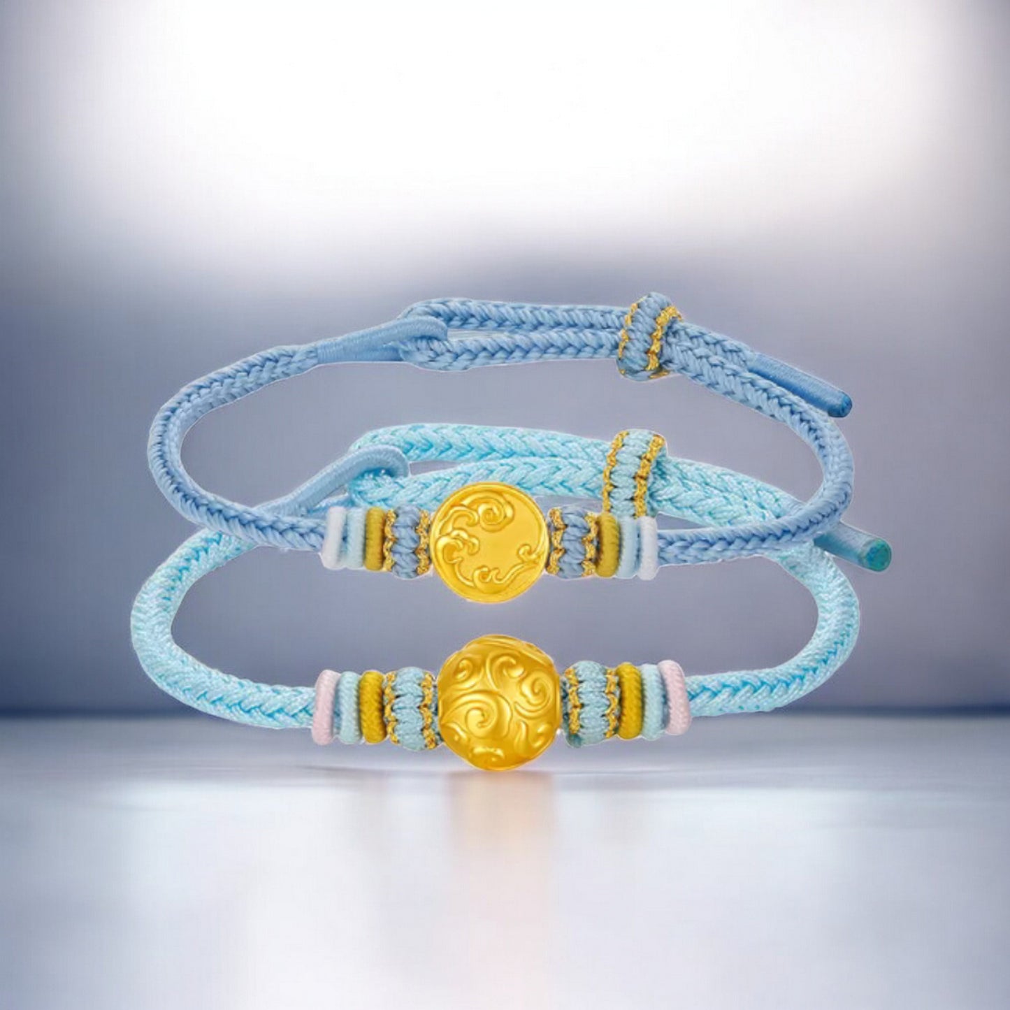 24K 5G 999 Gold Flower Gourd Lucky Cloud Charm Rope Adjustable Bracelet