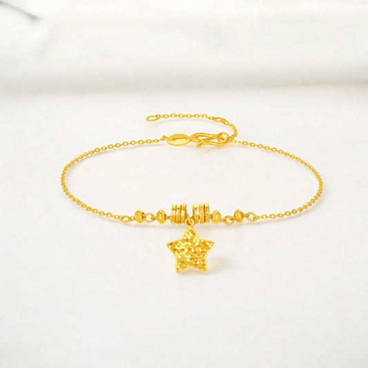 24K Real 5G 999 Gold Sparkling Star Charm Bracelet