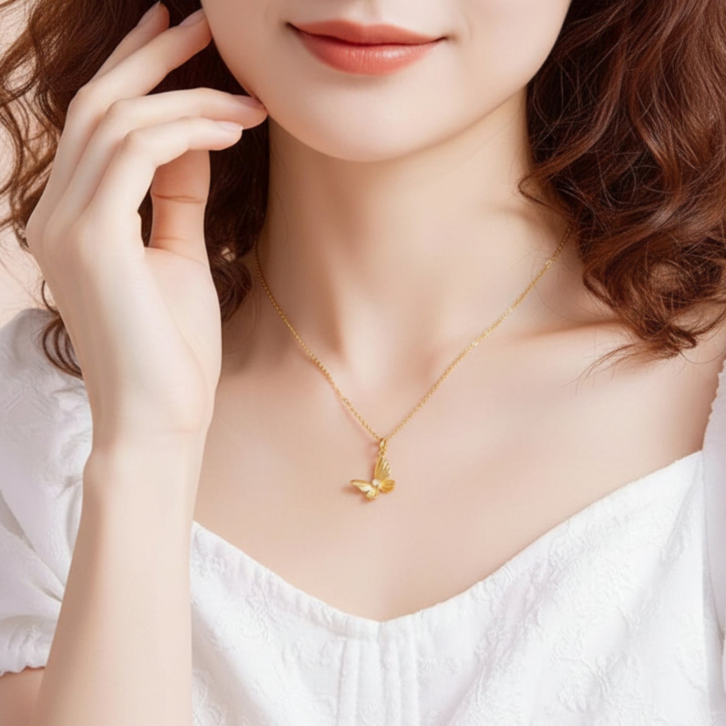 24K 999 5G Gold Sparkling Natural Diamond Butterfly Pendant