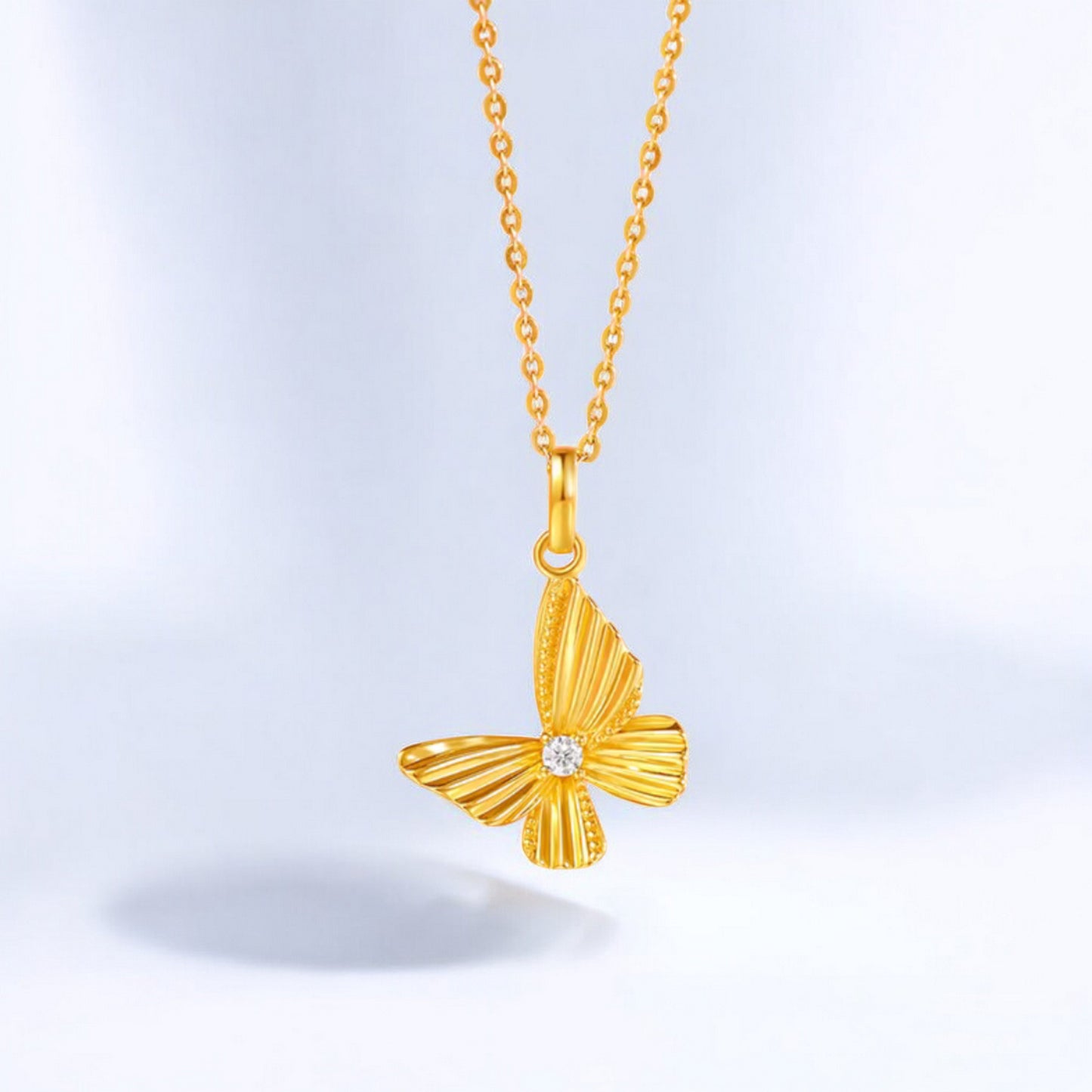 24K 999 5G Gold Sparkling Natural Diamond Butterfly Pendant