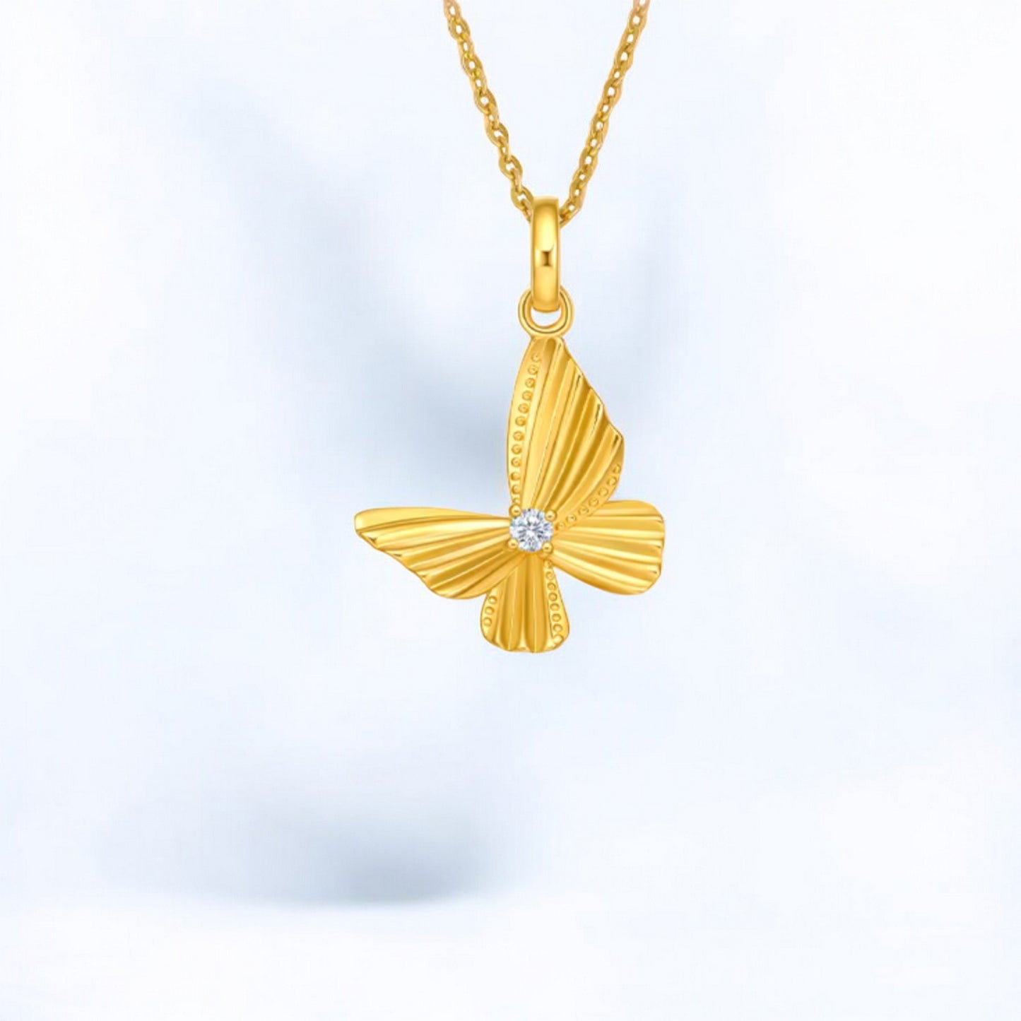 24K 999 5G Gold Sparkling Natural Diamond Butterfly Pendant