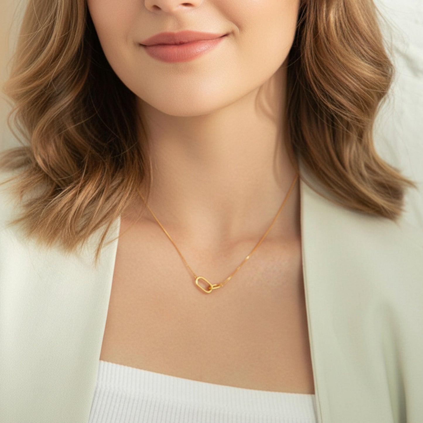 24K 999 5G Gold Double Buckle Hoop Pendant Minimal Style Necklace
