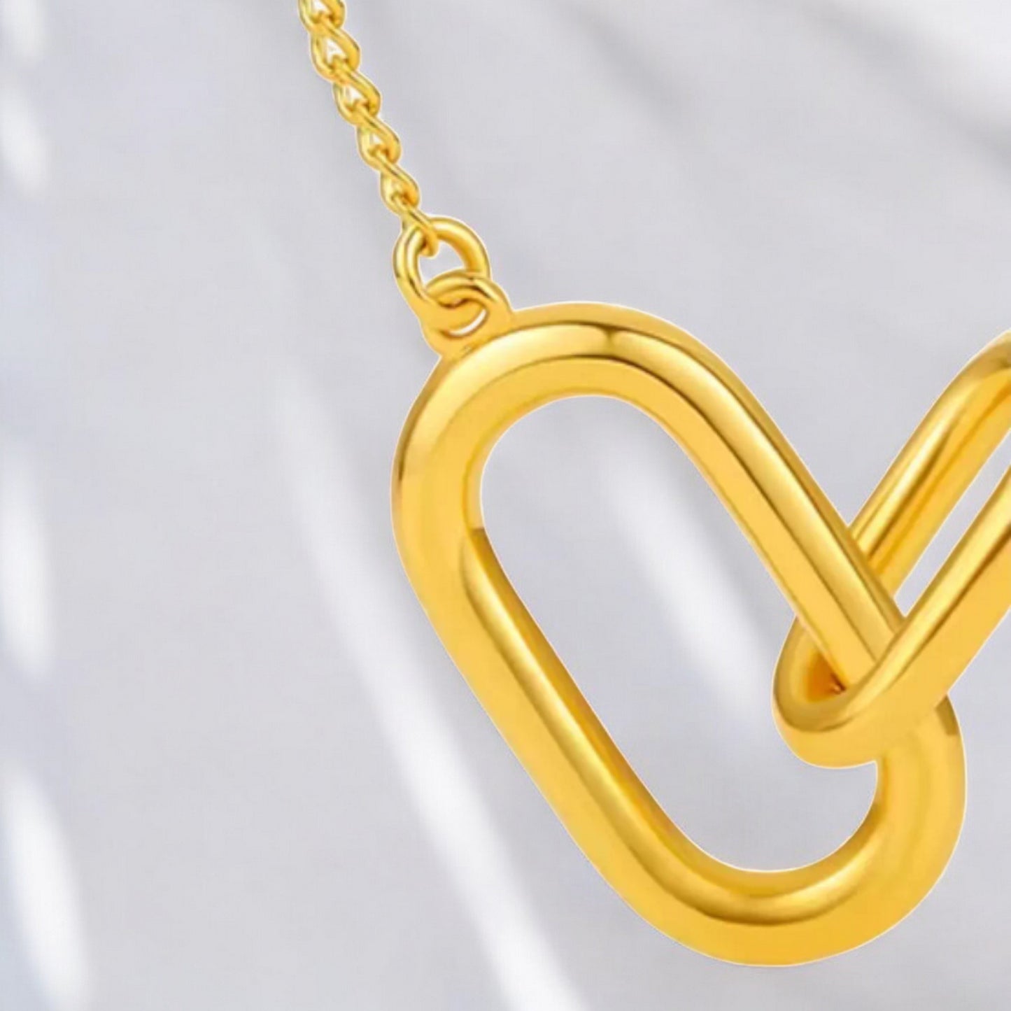 24K 999 5G Gold Double Buckle Hoop Pendant Minimal Style Necklace