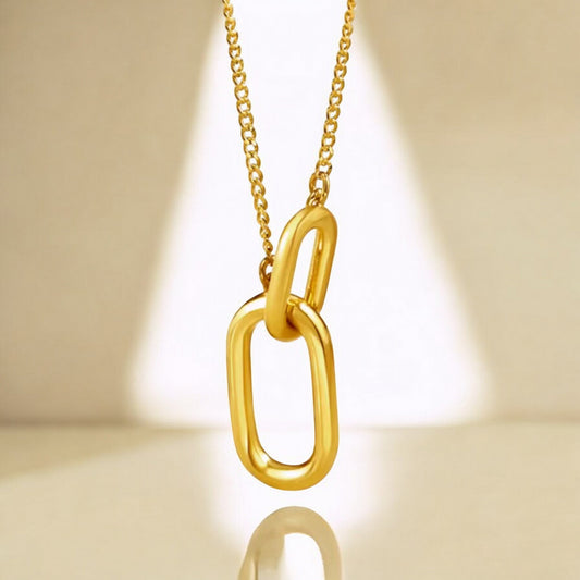 24K 999 5G Gold Double Buckle Hoop Pendant Minimal Style Necklace