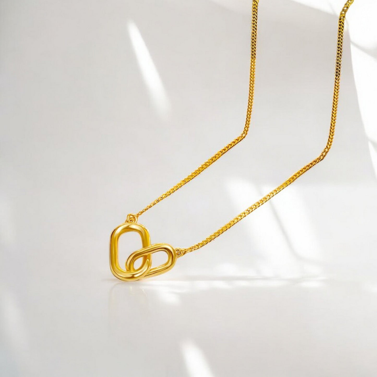 24K 999 5G Gold Double Buckle Hoop Pendant Minimal Style Necklace