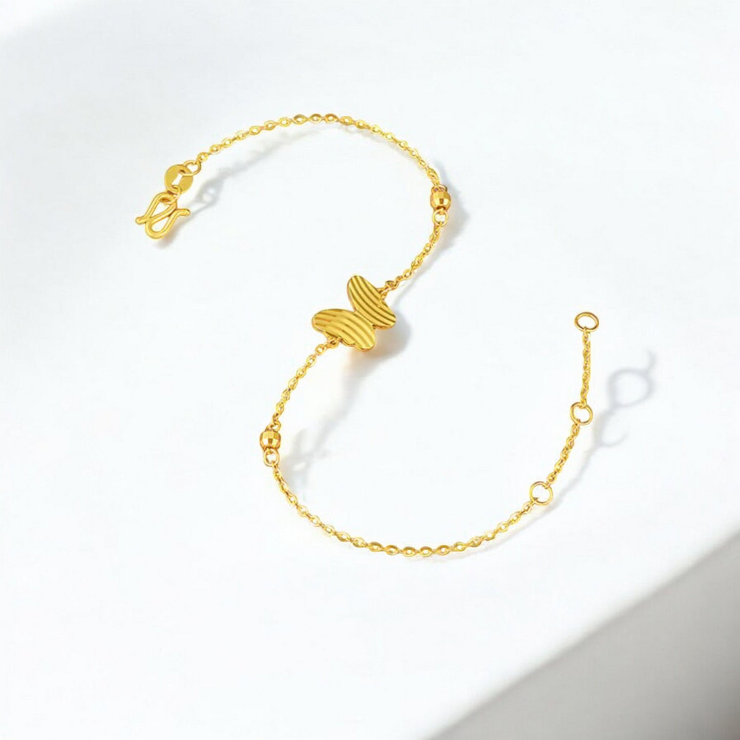 24K Real 5G 999 Gold Sparkling Butterfly Charm Bracelet