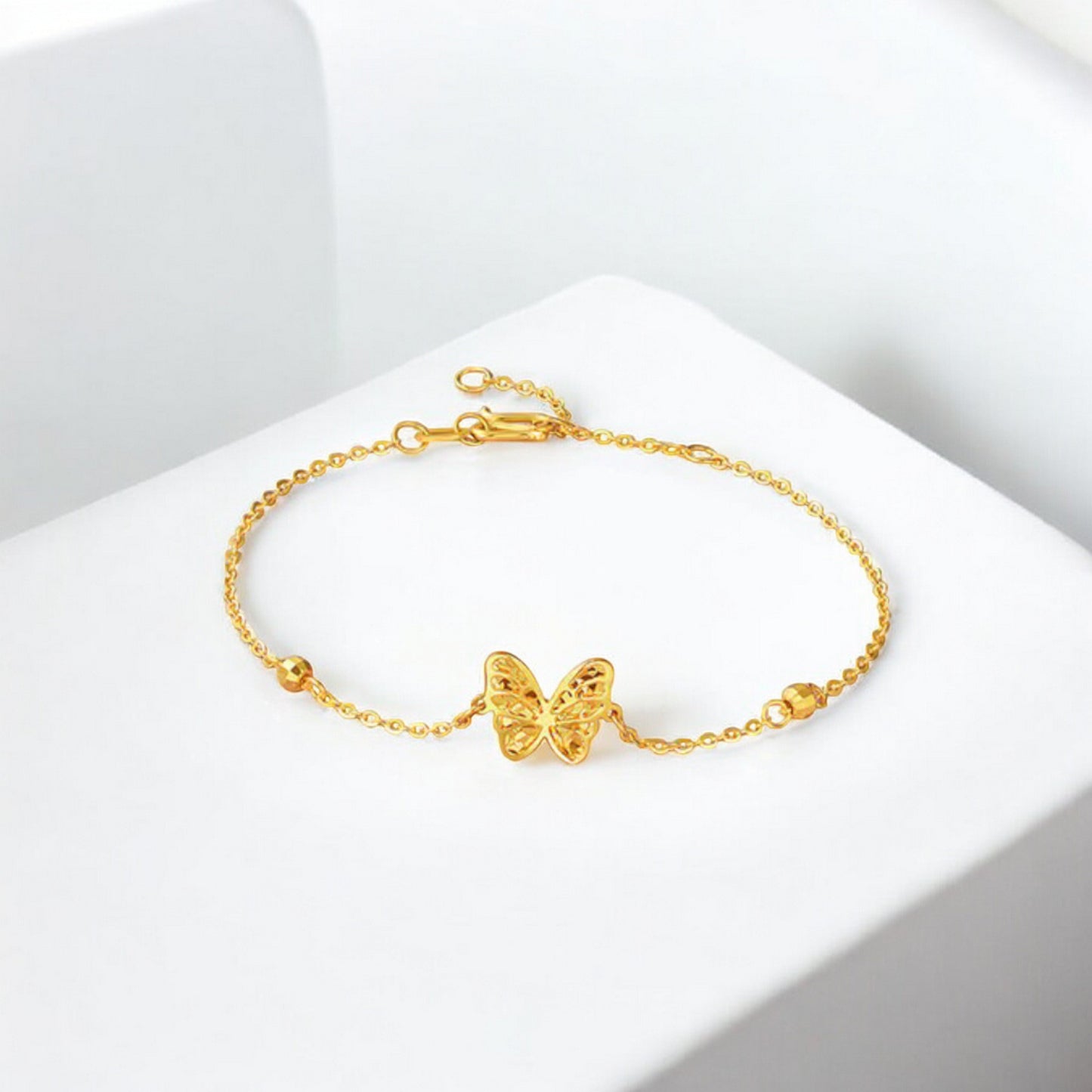 24K Real 5G 999 Gold Sparkling Butterfly Charm Bracelet