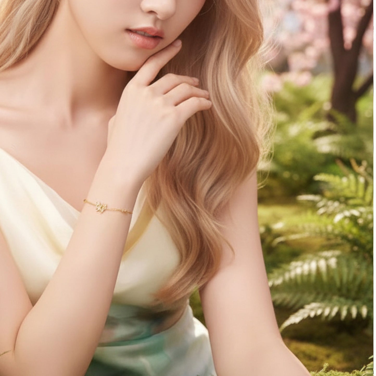 24K Real 5G 999 Gold Sparkling Butterfly Charm Bracelet