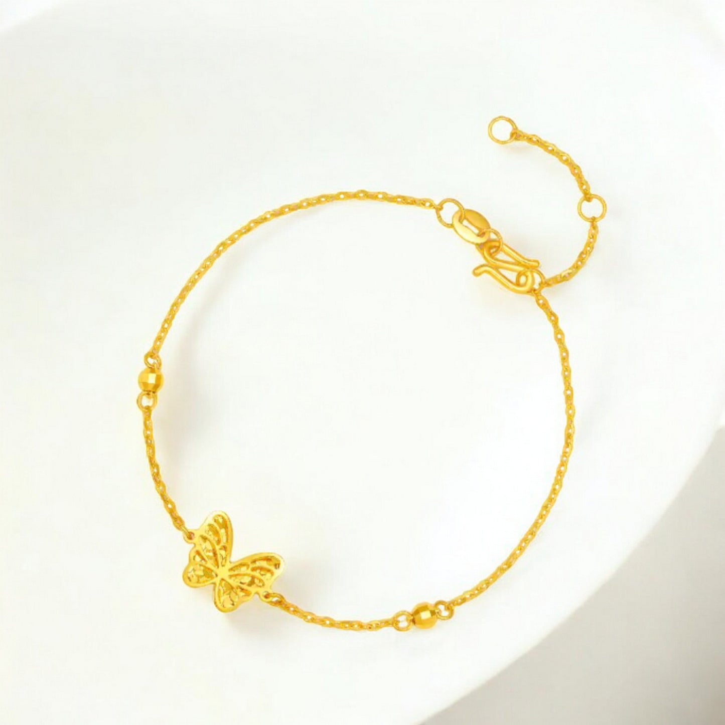 24K Real 5G 999 Gold Sparkling Butterfly Charm Bracelet