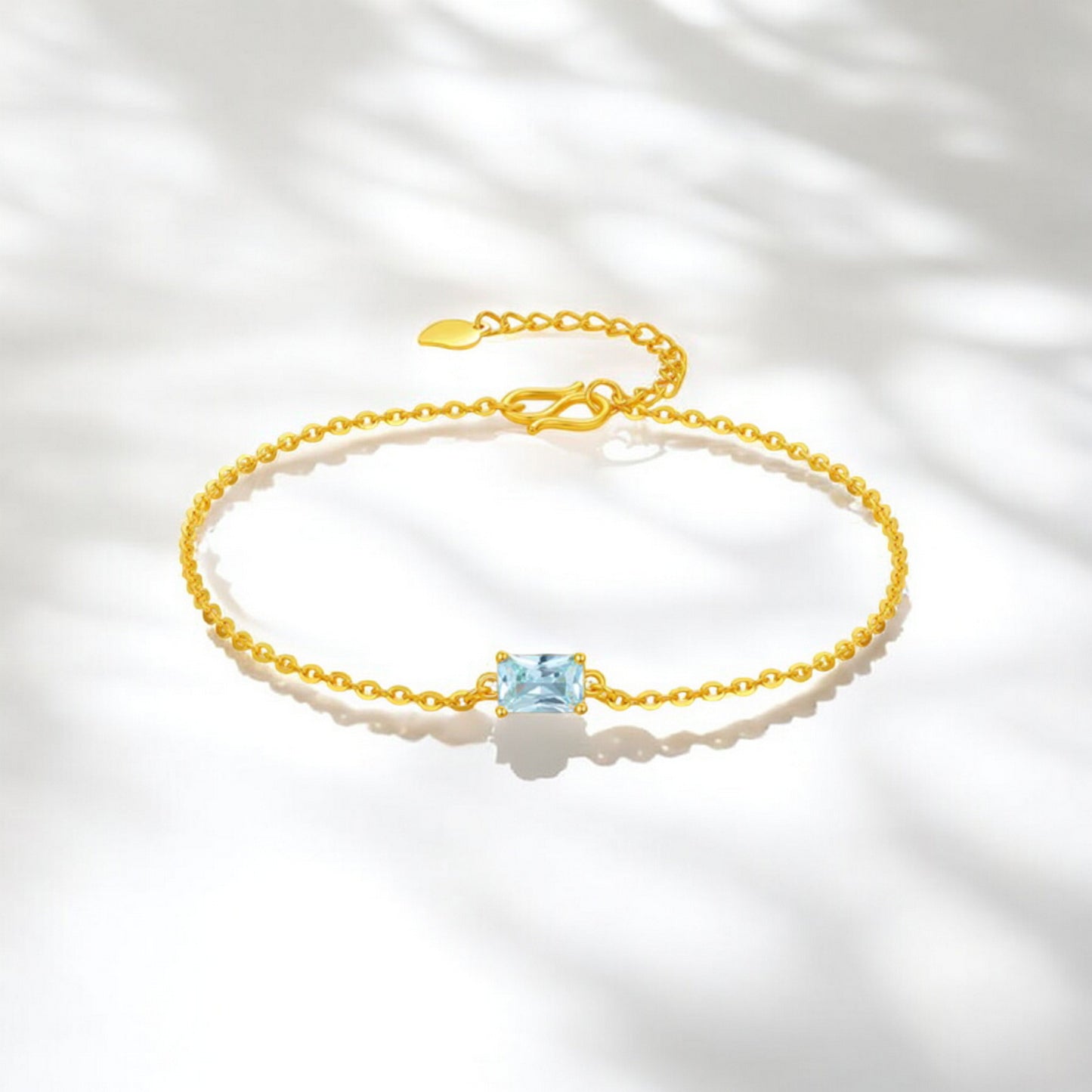 24K Real 5G 999 Gold Sparkling Rectangle Minimal Charm Bracelet