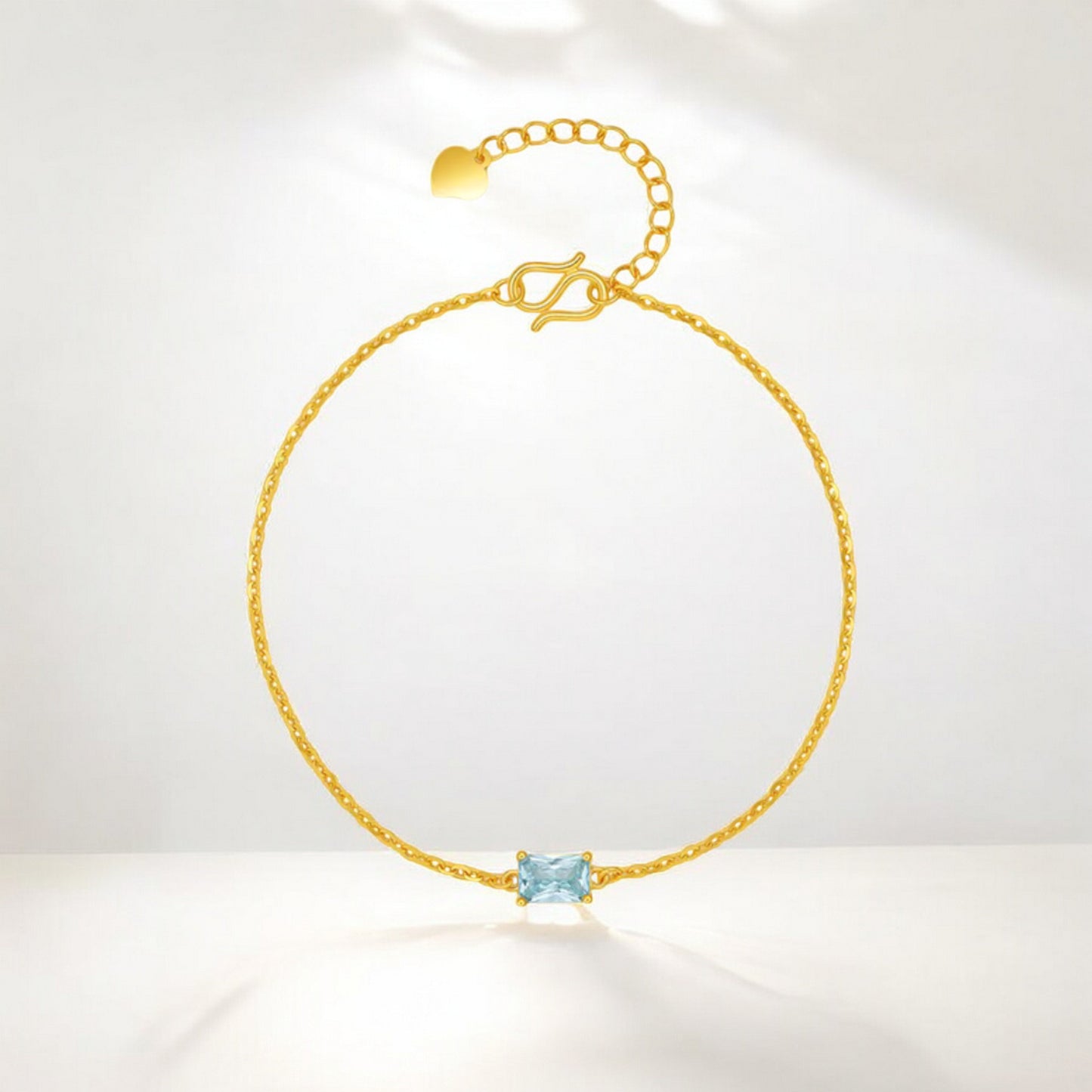 24K Real 5G 999 Gold Sparkling Rectangle Minimal Charm Bracelet