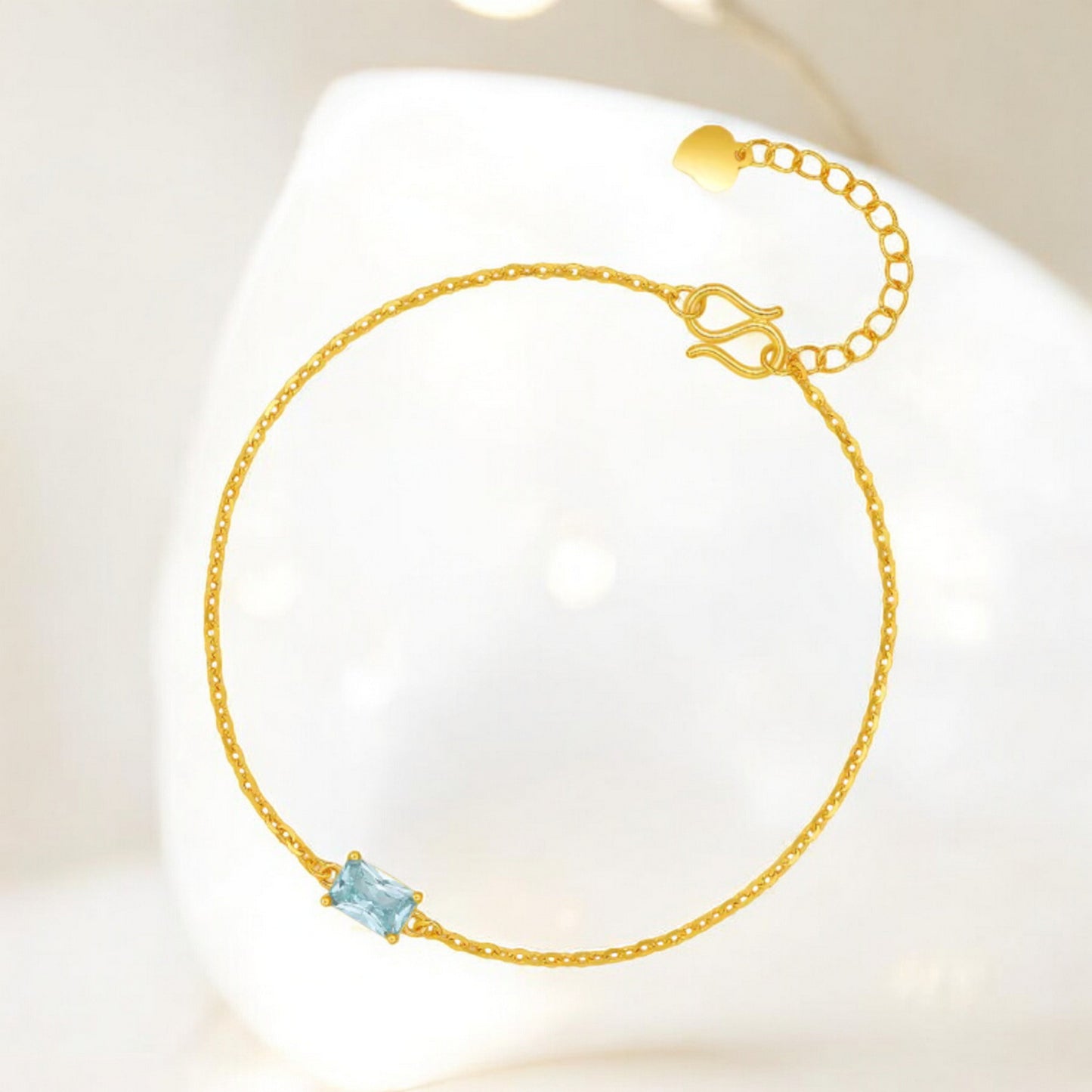 24K Real 5G 999 Gold Sparkling Rectangle Minimal Charm Bracelet