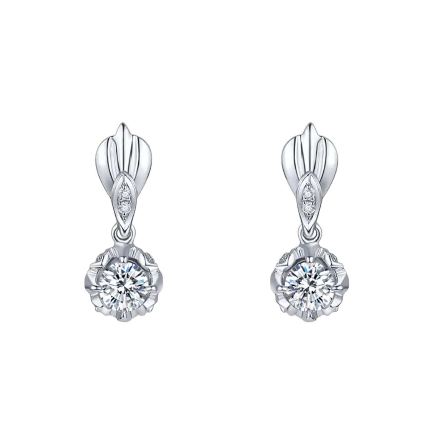 18K White Gold Minimal Sparkling Diamond Earrings
