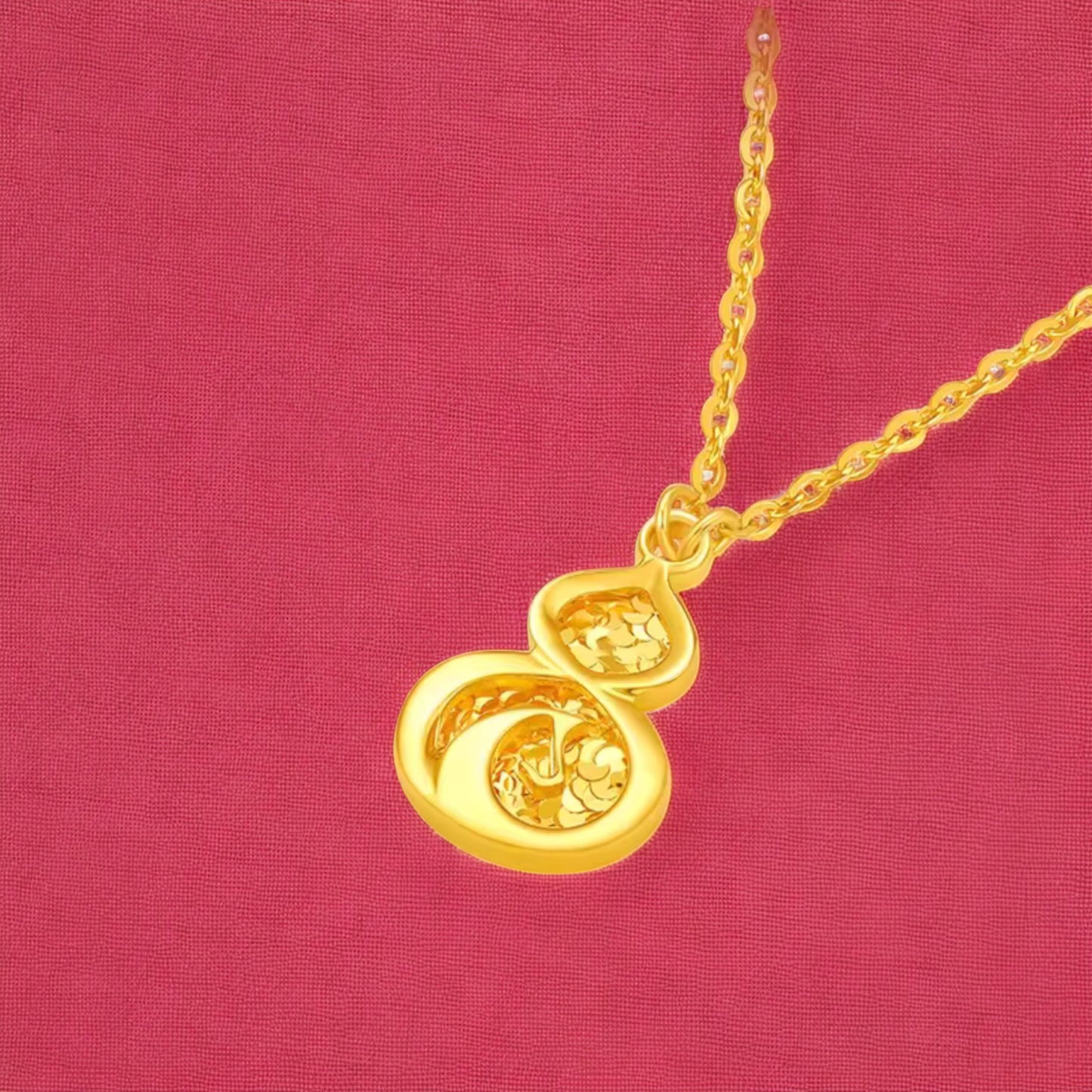 24K 999 5G Gold Lucky Sparkling Gourd Pendant Minimal Necklace