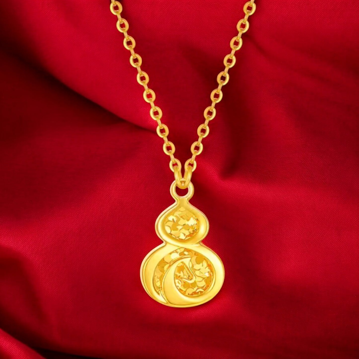 24K 999 5G Gold Lucky Sparkling Gourd Pendant Minimal Necklace