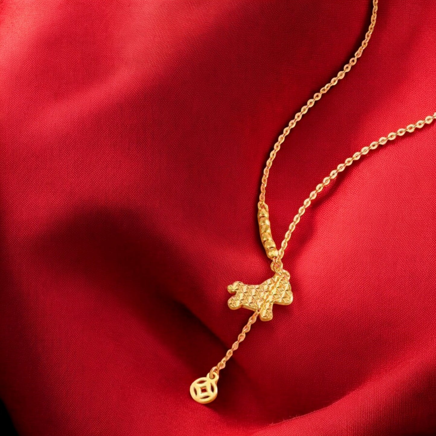 24K 999 5G Gold Sparlking Horse Pendant Necklace