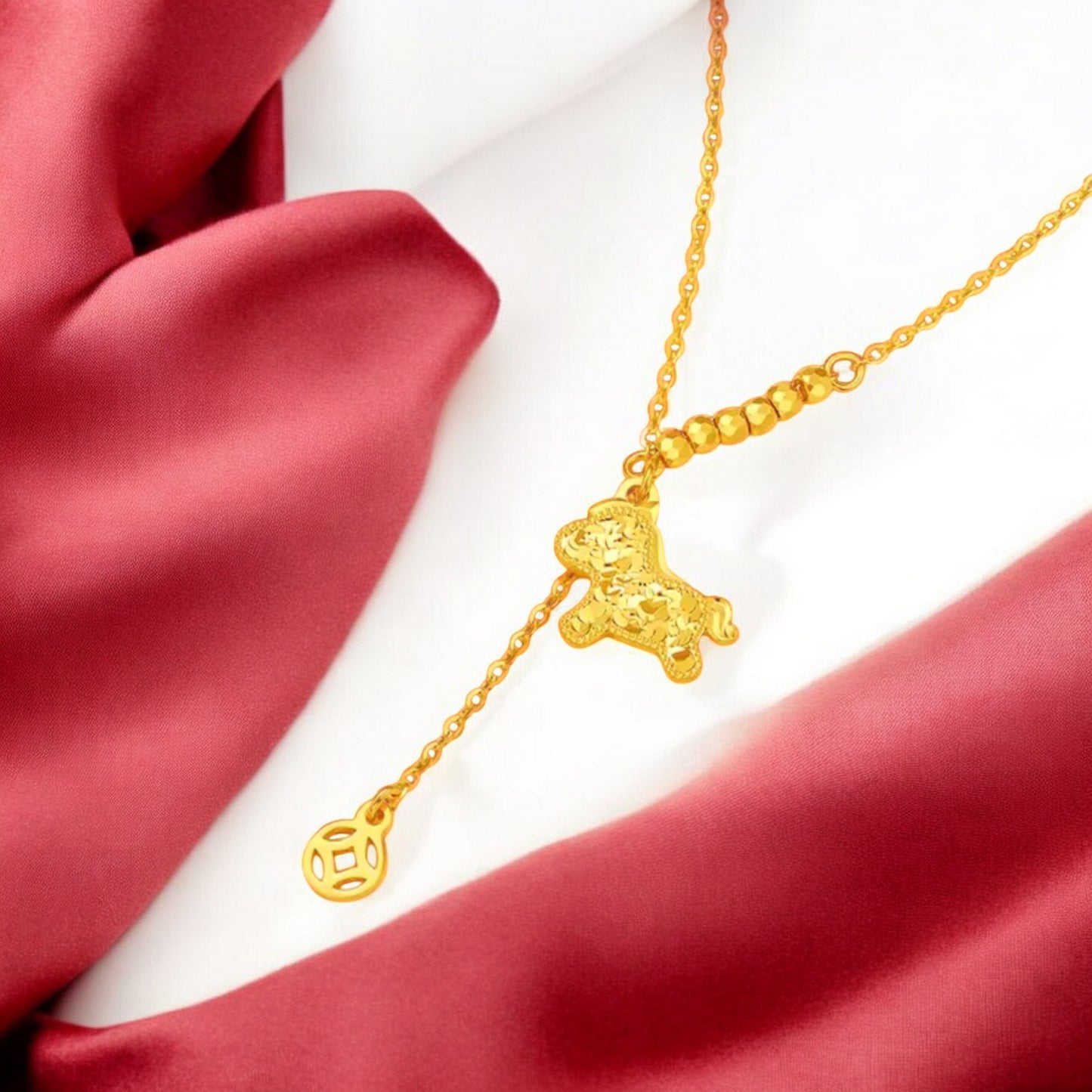 24K 999 5G Gold Sparlking Horse Pendant Necklace