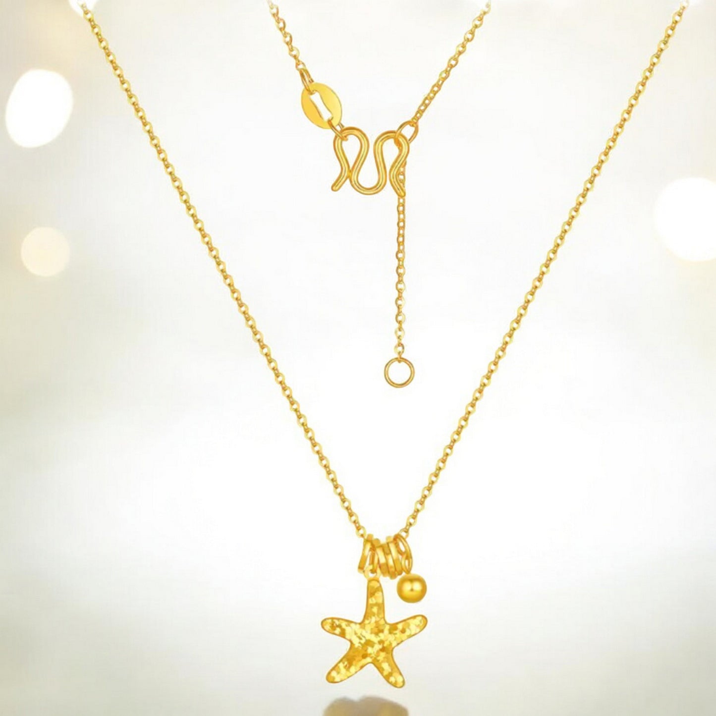 24K 999 5G Gold Sparkling Star Pendant Necklace