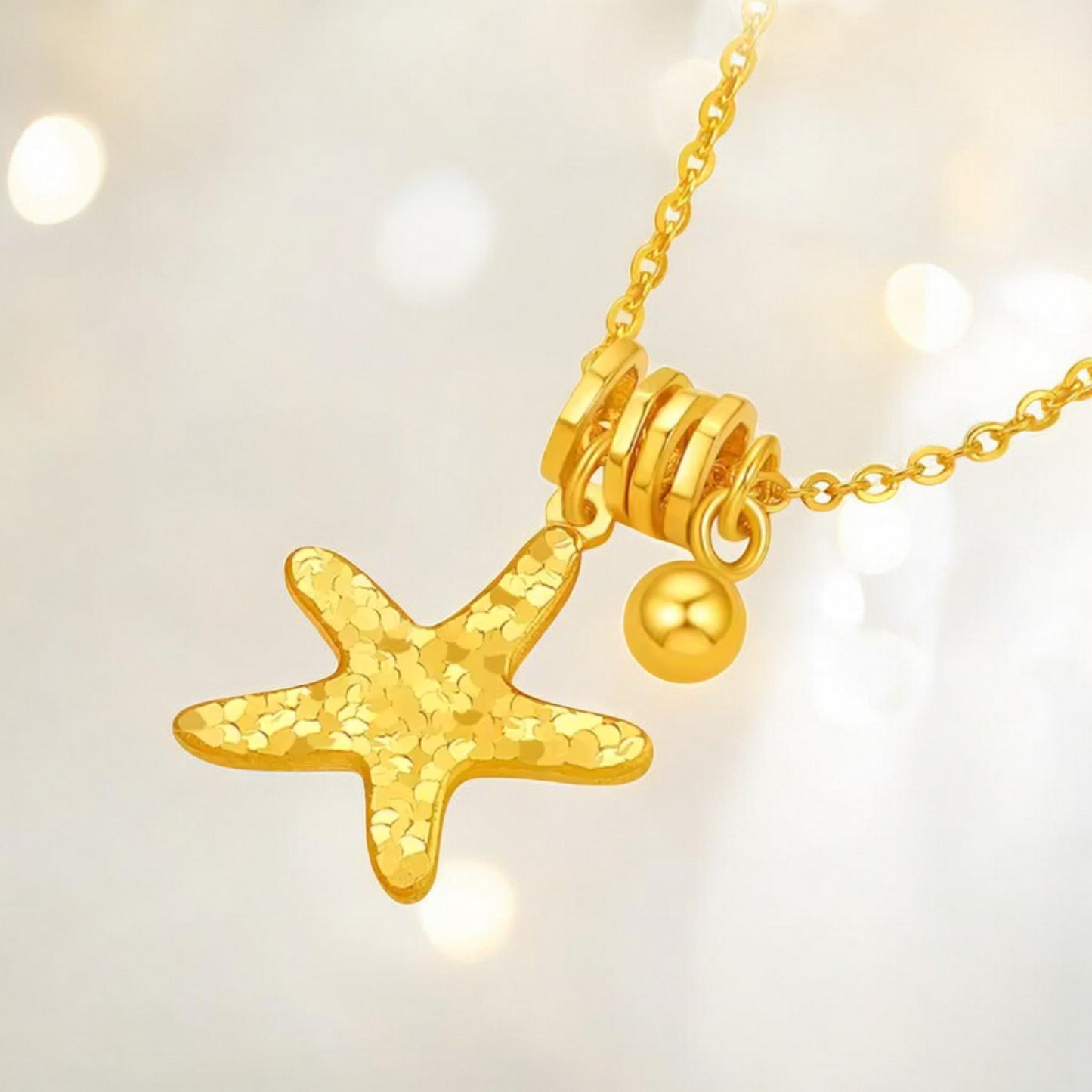24K 999 5G Gold Sparkling Star Pendant Necklace