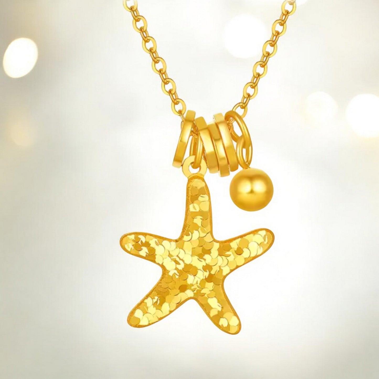 24K 999 5G Gold Sparkling Star Pendant Necklace