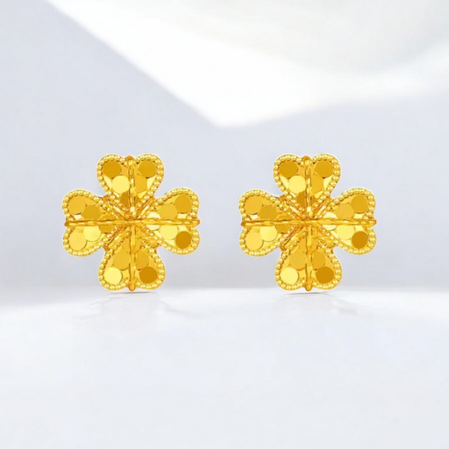 24K Real 5G Gold Sparkling Clover Stud Earrings