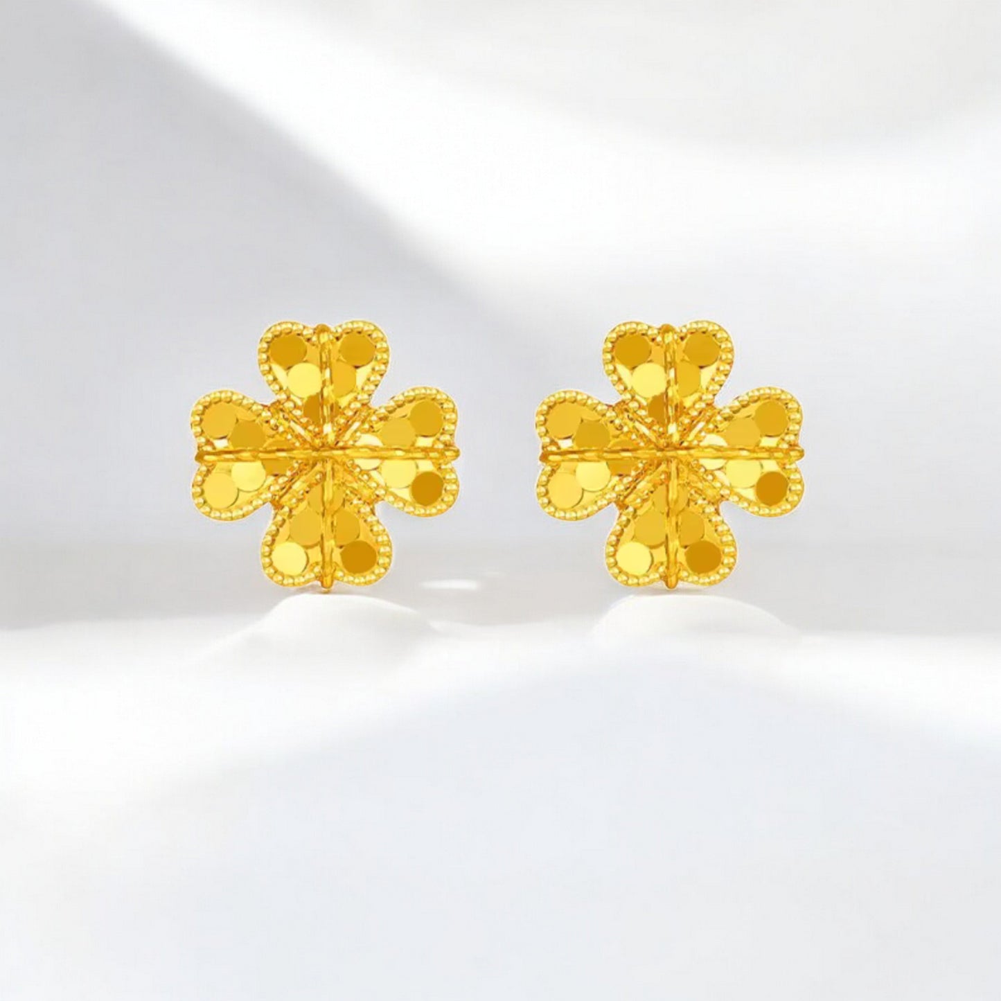 24K Real 5G Gold Sparkling Clover Stud Earrings