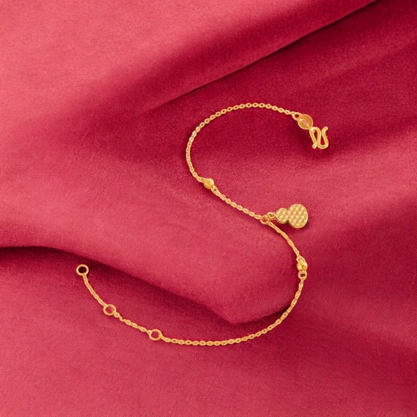 24K Real 5G 999 Gold Sparkling Gourd Charm Bracelet