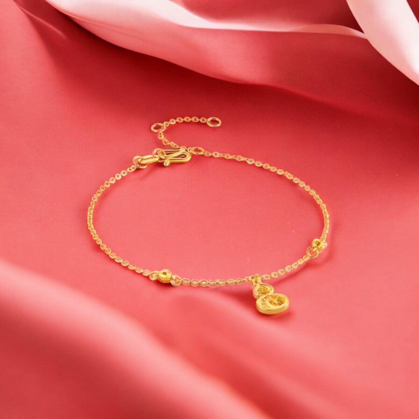 24K Real 5G 999 Gold Sparkling Gourd Charm Bracelet