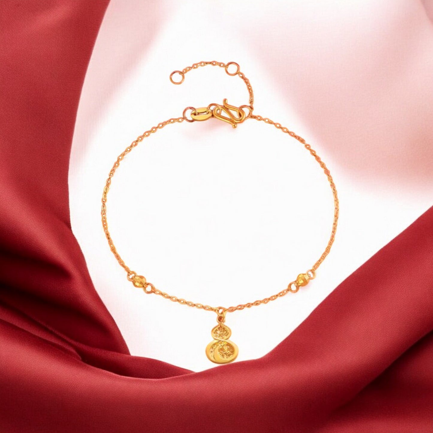 24K Real 5G 999 Gold Sparkling Gourd Charm Bracelet