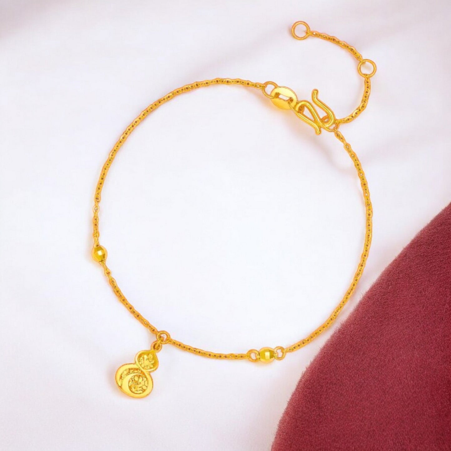 24K Real 5G 999 Gold Sparkling Gourd Charm Bracelet