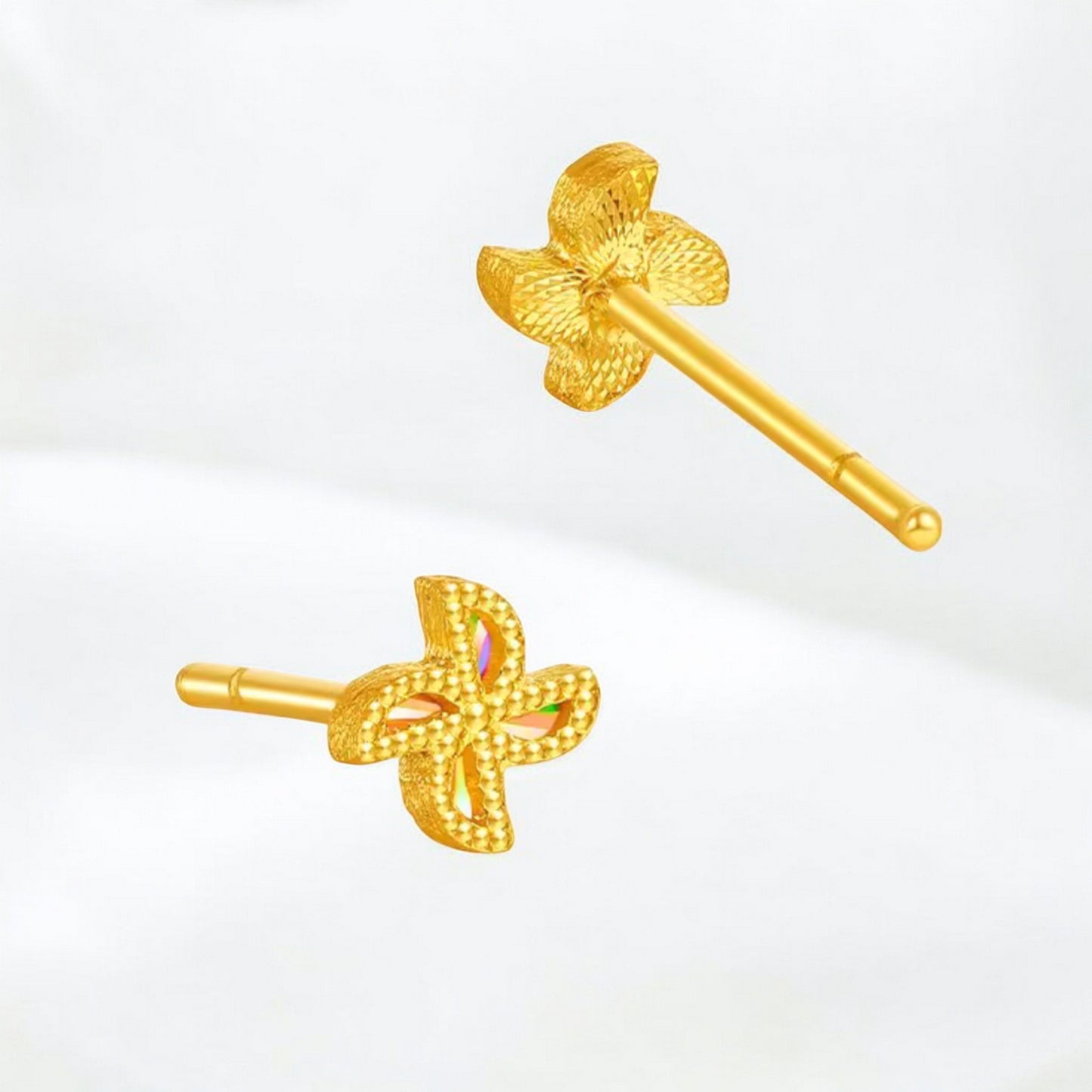 24K Real 5G Gold Sparkling Colorful Lucky Clover Leaf Pinwheel Stud Earrings