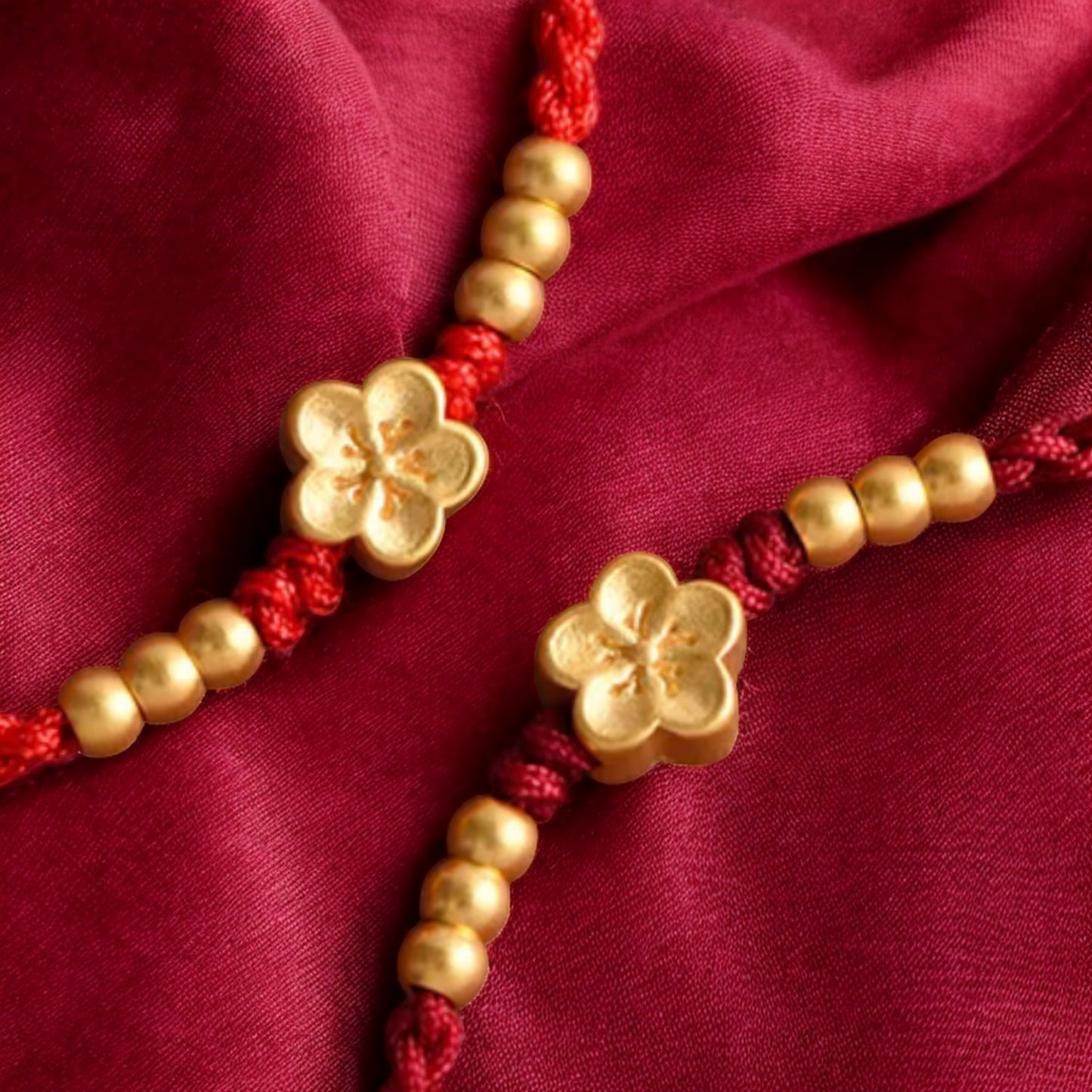 24k 999 Gold Cherry Blossom Flower Charm Red Rope Bracelet