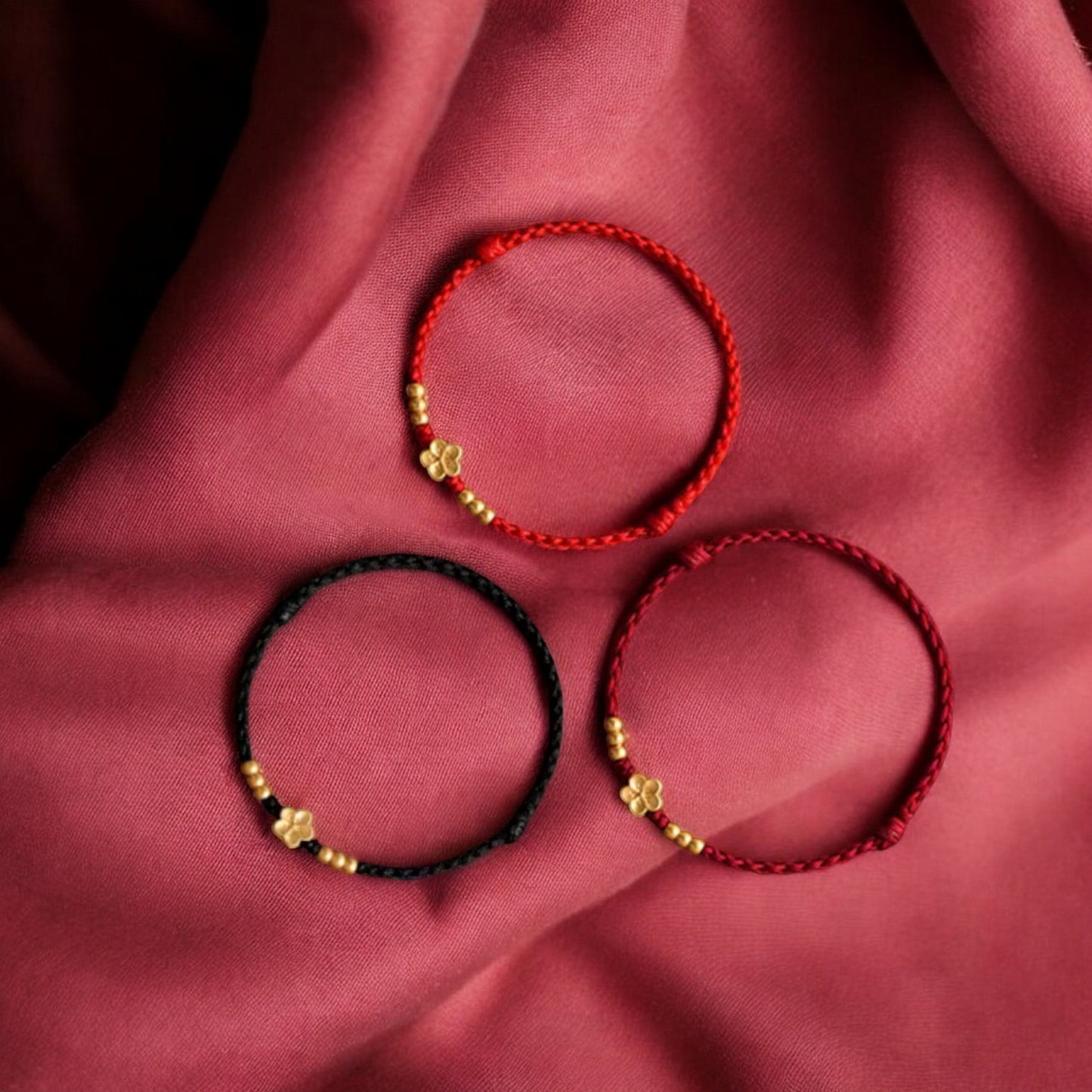 24k 999 Gold Cherry Blossom Flower Charm Red Rope Bracelet