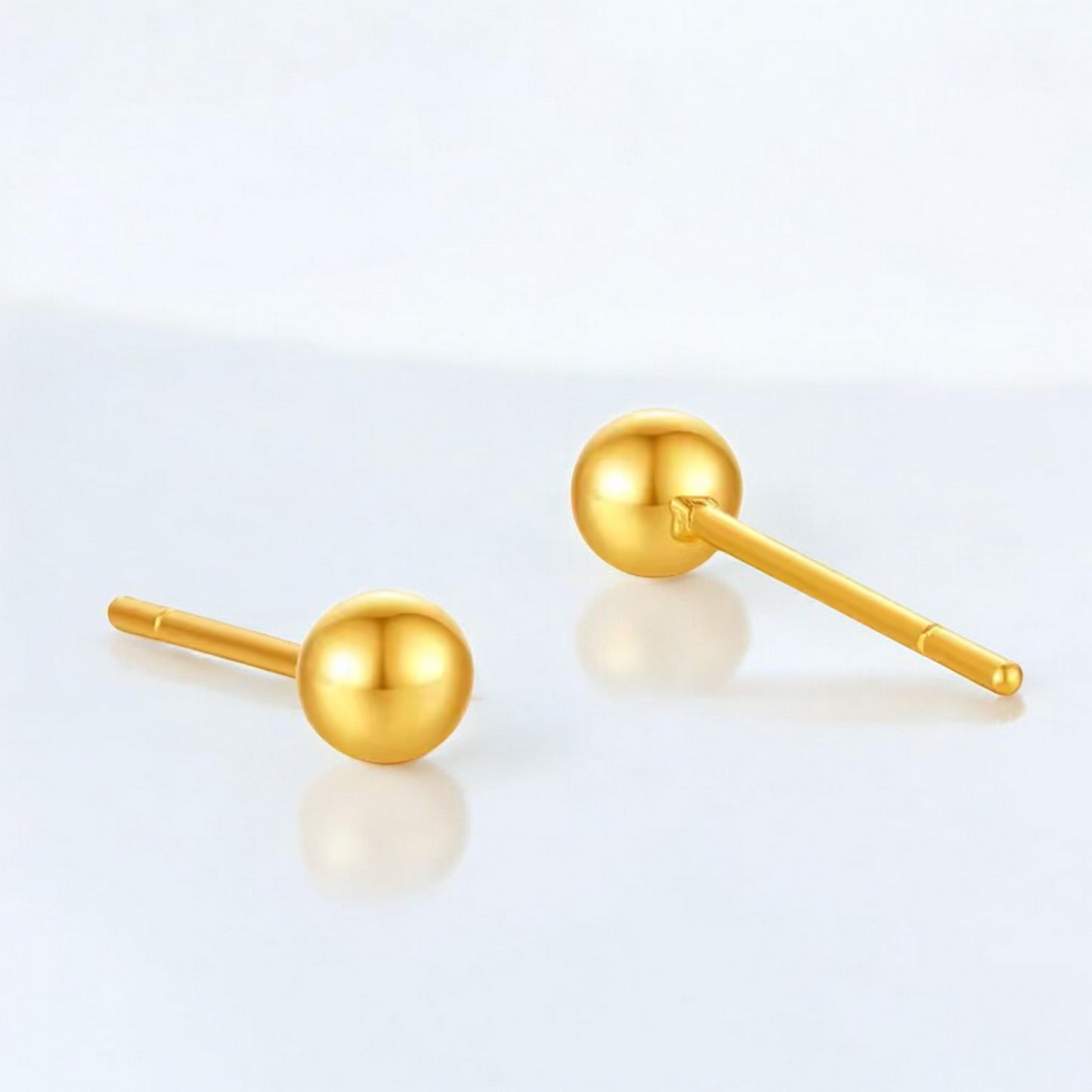 24K Real 5G Gold Minimal Bead Style Stud Earrings