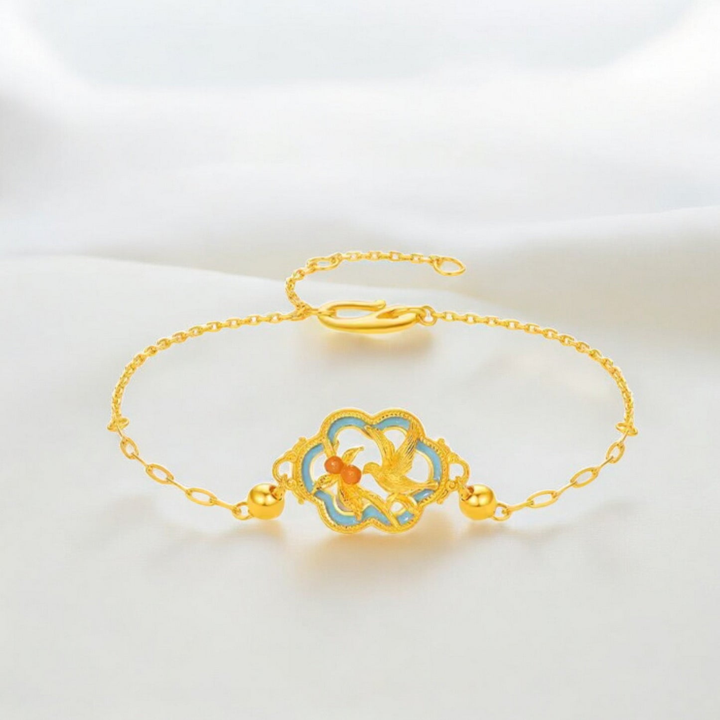 24K 999 Gold Asian Style Bird Charm Bracelet