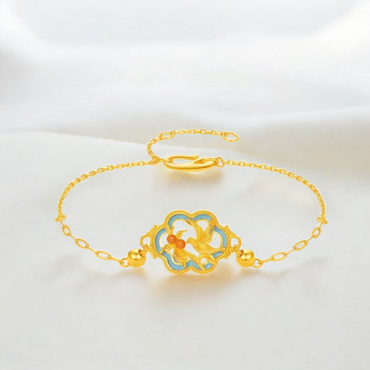 24K 999 Gold Asian Style Bird Charm Bracelet