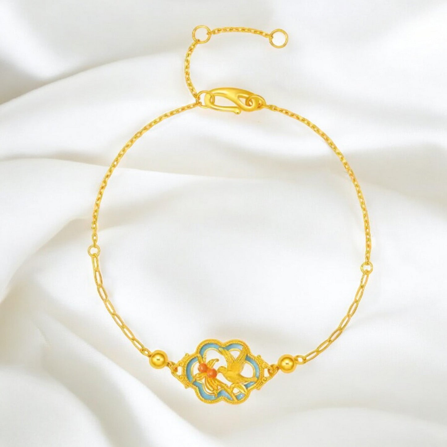 24K 999 Gold Asian Style Bird Charm Bracelet
